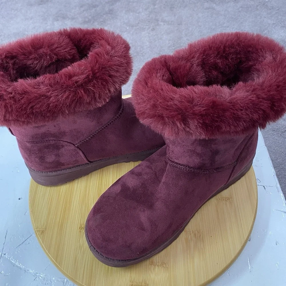New SO Paulina Women's Size 8‎ Faux Fur Winter Boots - Burgundy Wine